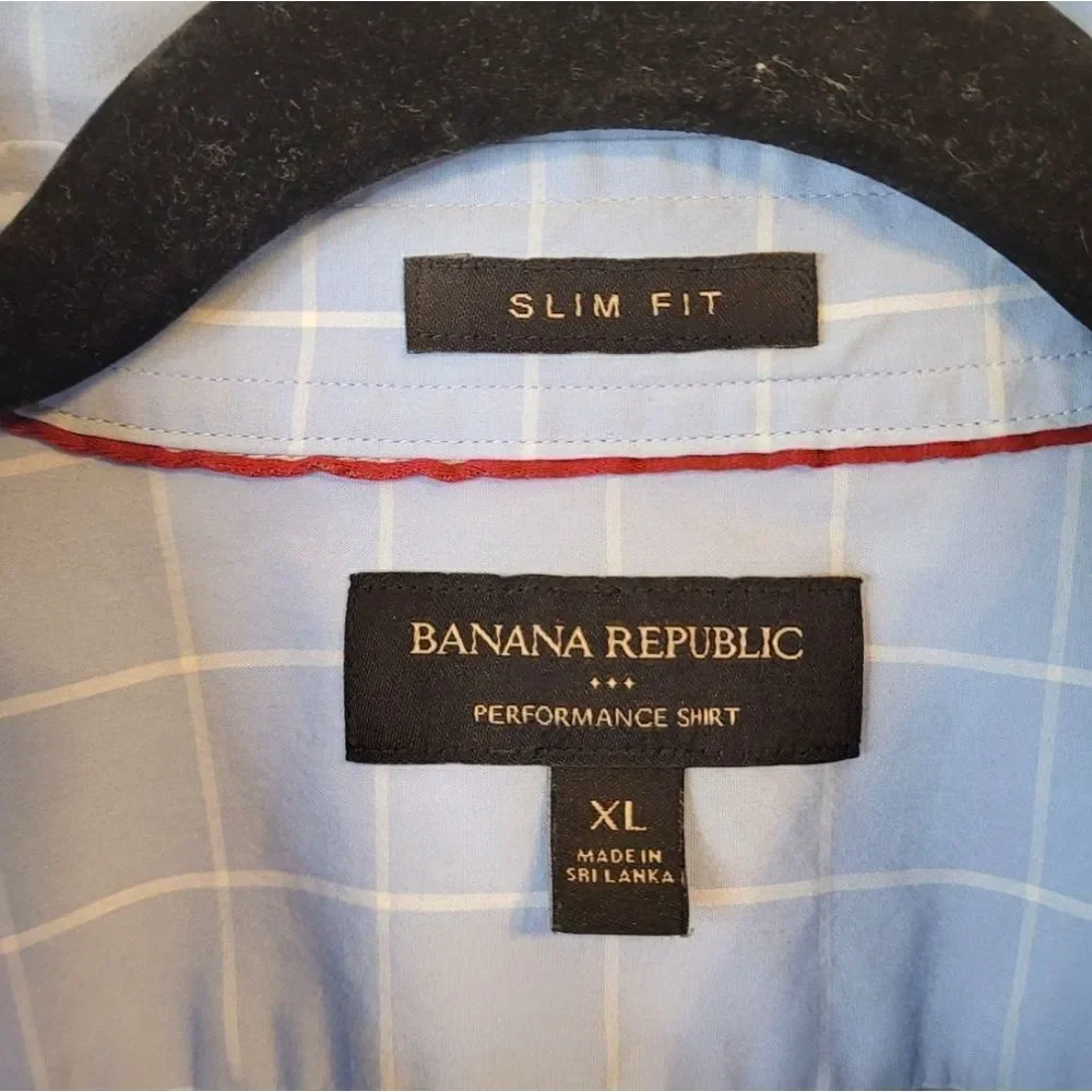 Banana Republic Blue And White Check Slim Fit Performance Shirt Size XL